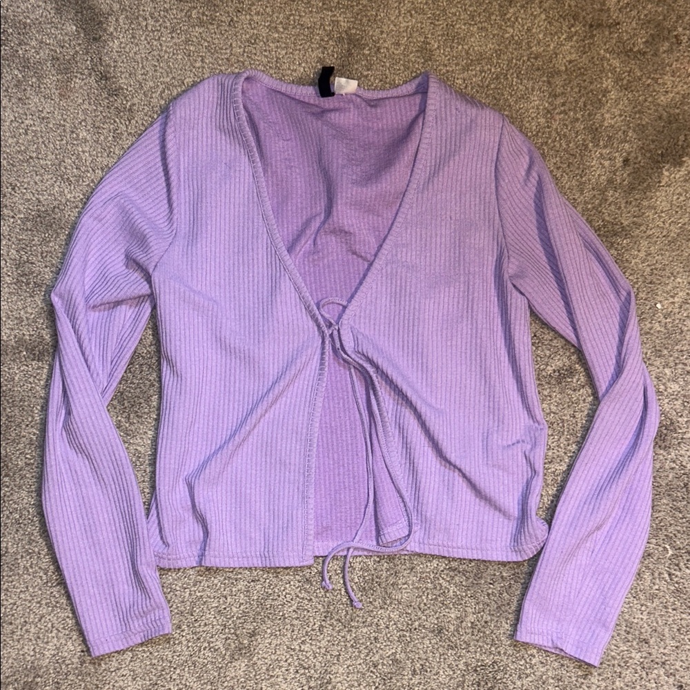Lilac Ribbed Tie-Front Cardigan